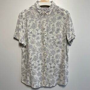 Sovereign Code Mens XL Short Sleeve Button‎ Up Shirt White Floral Print